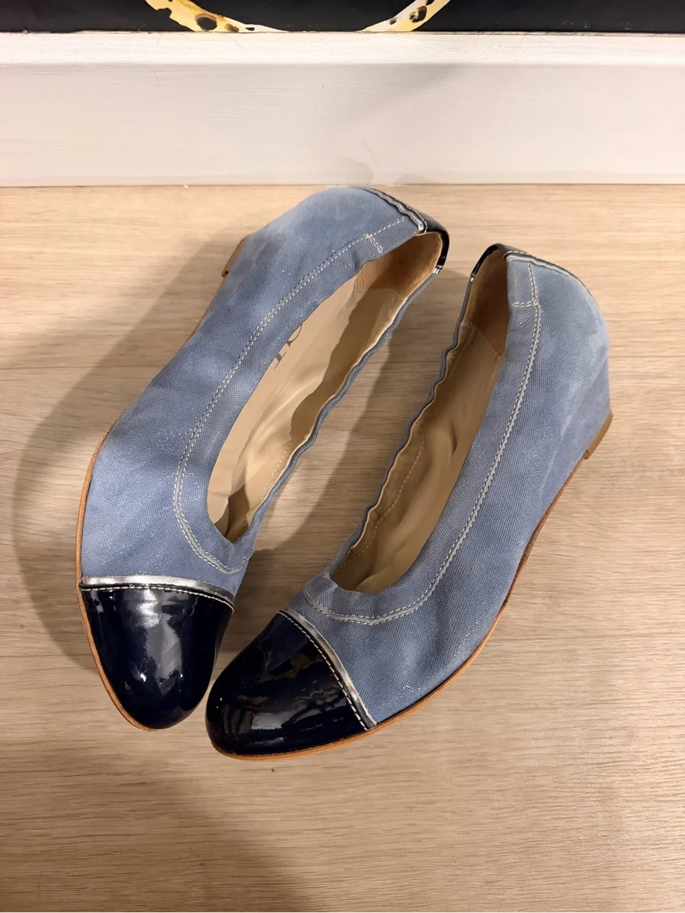 AGL Monika Two-Tone Blue Cap-Toe Wedge Flats size 9 made in Italy